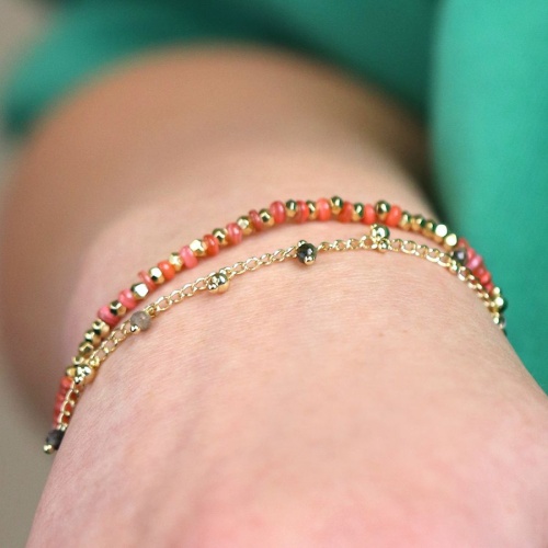 Golden Finish Chain and Red Bead Bracelet with Tourmaline by Peace of Mind